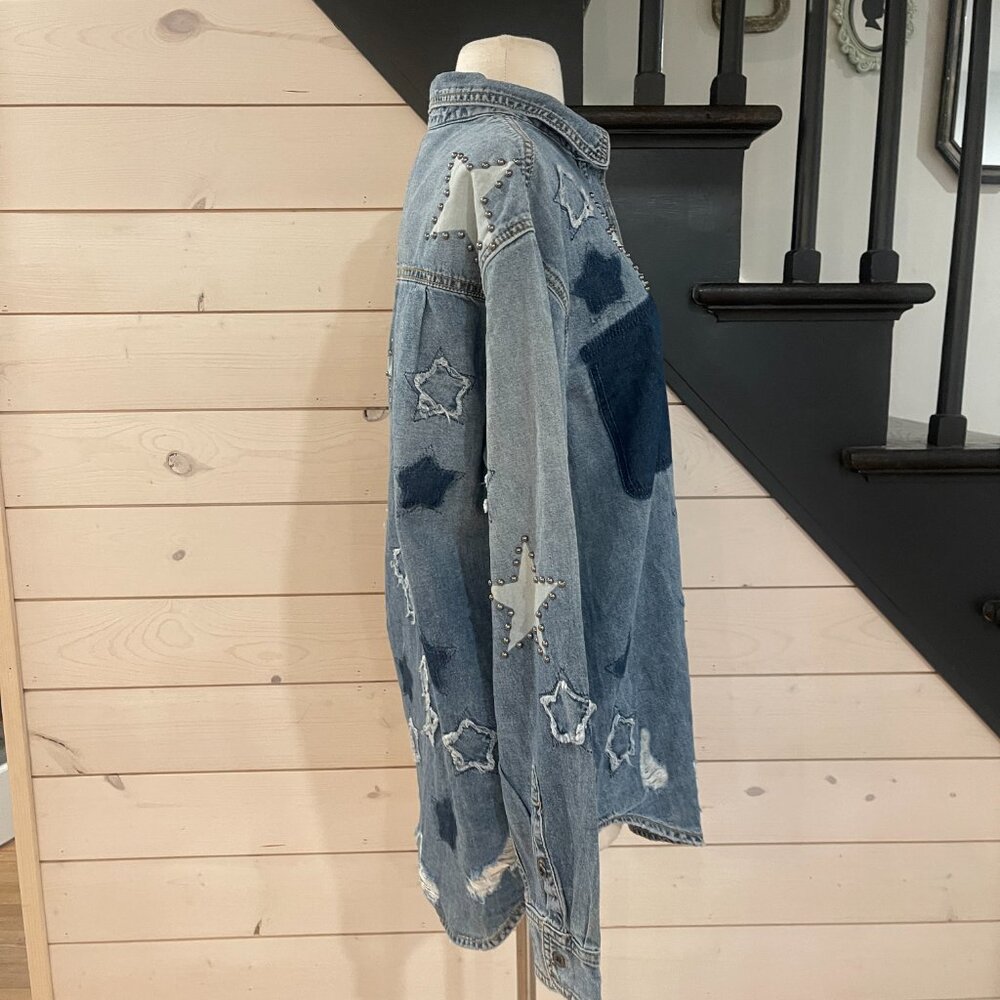 One Teaspoon x Free People Everyday Blue Classic Star Shirt NWT Size XS - Picture 6 of 10